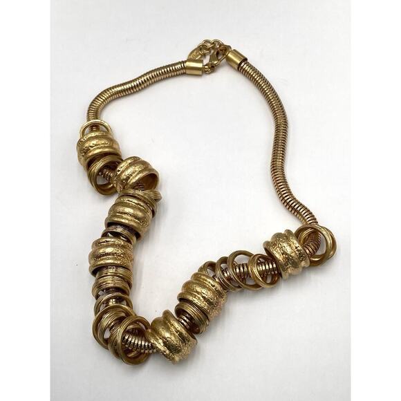 ZARA Necklace Gold Tone Chunky Statement with Rings 18” - Picture 7 of 10